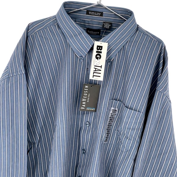 Van Heusen Big & Tall 3XLT Blue Striped Wrinkle Free Long Sleeve Shirt - Picture 1 of 7
